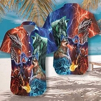 Homme Chemise Chemise hawa enne Loup Dragon Imprimés Photos Col rabattu Bleu Plein Air Casual Manches courtes Bouton bas Imprimer Vêtement Tenue Tropique Mode Hawa en Design miniinthebox
