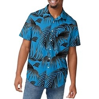 Homme Chemise Chemise hawa enne Ours Etoile Imprimés Photos Feuilles Col rabattu bleu marine Bleu Extérieur Plein Air Manches courtes Bouton bas Imprimer Vêtement Tenue Tropique Mode Hawa en Design miniinthebox
