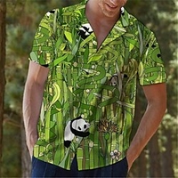 Homme Chemise Chemise hawa enne Panda Imprimés Photos Bambou Col rabattu Vert Casual Vacances Manche Courte Bouton bas Imprimer Vêtement Tenue Tropique Mode Hawa en Flexible miniinthebox