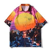 Homme Chemise Chemise hawa enne Paysage Imprimés Photos Col rabattu Orange Plein Air Casual Manches courtes Bouton bas Imprimer Vêtement Tenue Tropique Mode Hawa en Design miniinthebox