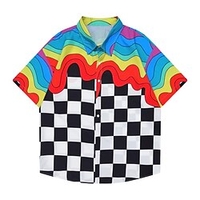 Homme Chemise Chemise hawa enne Plaid à imprimé arc-en-ciel Imprimés Photos Col rabattu Bleu Casual Vacances Manche Courte Bouton bas Imprimer Vêtement Tenue Tropique Mode Hawa en Flexible miniinthebox
