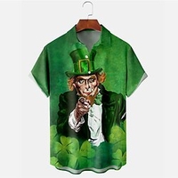 Homme Chemise Chemise hawa enne Portrait Jour de la Saint Patrick Fête de la St. Patrick Col rabattu Vert Extérieur Plein Air Manches courtes Bouton bas Imprimer Vêtement Tenue Tropique Mode Hawa en miniinthebox