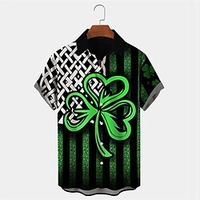 Homme Chemise Chemise hawa enne Rayé Imprimés Photos Clover Col rabattu Vert Extérieur Plein Air Manches courtes Bouton bas Imprimer Vêtement Tenue Tropique Mode Hawa en Design miniinthebox
