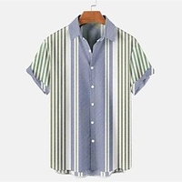Homme Chemise Chemise hawa enne Rayé Imprimés Photos Monstre Bateau Col rabattu Jaune Vert Extérieur Plein Air Manches courtes Bouton bas Imprimer Vêtement Tenue Tropique Mode Hawa en Design miniinthebox