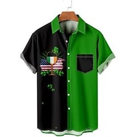 Homme Chemise Chemise hawa enne Rayé Jour de la Saint Patrick Fête de la St. Patrick Clover Col rabattu Vert Kaki Extérieur Plein Air Manches courtes Bouton bas Imprimer Vêtement Tenue Tropique Mode miniinthebox