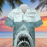 Homme Chemise Chemise hawa enne Requin Imprimés Photos Océan Col rabattu Bleu Casual Vacances Manche Courte Bouton bas Imprimer Vêtement Tenue Tropique Mode Hawa en Flexible miniinthebox