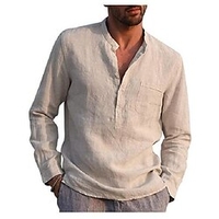 Homme Chemise Chemise Lin Col manche longue Bleu Ciel Noir Blanche Couleur unie Plein Air Vacances Vêtement Tenue miniinthebox