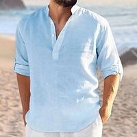 Homme Chemise Chemise Lin Col V Toutes les Saisons manche longue Noir Blanche bleu marine Plein du"idien Vacances Vêtement Tenue miniinthebox