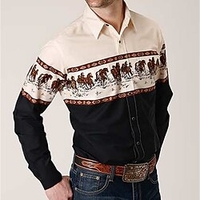 Homme Chemise Chemise Western Imprimés Photos Col rabattu Abricot Extérieur Plein Air manche longue Bouton bas Imprimer Vêtement Tenue Mode Vêtement de rue Design style occidental miniinthebox