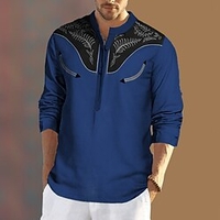 Homme Chemise Chemise Western Imprimés Photos Mao Bleu Marron Gris Extérieur Plein Air manche longue Bouton bas Imprimer Vêtement Tenue Mode Design style occidental miniinthebox