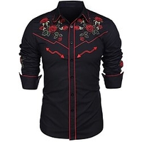 Homme Chemise Chemise Western Rose Imprimés Photos Col rabattu Noir Blanche Kaki Extérieur Plein Air manche longue Bouton bas Imprimer Vêtement Tenue Mode Vêtement de rue Design style occidental miniinthebox