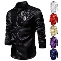 Homme Chemise de bal Chemise Disco Chemise Satiné Plein Col Col Classique Noir Blanche Rouge Bleu Violet Utilisation Mariage manche longue Paillettes Vêtement Tenue basique Luxe Briant miniinthebox