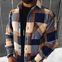 Homme Chemise Flanelle Surchemise Ecossais Col rabattu Bleu Gris Foncé Marron Plein Air du"idien manche longue Bouton bas Vêtement Tenue basique Mode Casual Confortable miniinthebox