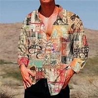 Homme Chemise Floral Bloc de couleur Imprimés Photos Rétro Vintage Col rabattu Jaune Bleu Extérieur Plein Air manche longue Bouton bas Imprimer Vêtement Tenue Tropique Sportif Bohème Vêtement de rue miniinthebox