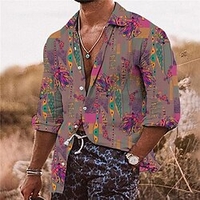 Homme Chemise Floral Imprimés Photos Col rabattu Jaune Fuchsia Extérieur Plein Air manche longue Bouton bas Imprimer Vêtement Tenue Tropique Sportif Bohème Vêtement de rue miniinthebox