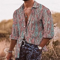 Homme Chemise Floral Imprimés Photos Col rabattu Rose Claire Bleu Extérieur Plein Air manche longue Bouton bas Imprimer Vêtement Tenue Tropique Sportif Bohème Vêtement de rue miniinthebox