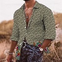 Homme Chemise Floral Imprimés Photos Col rabattu Vert olive Vert Extérieur Plein Air manche longue Bouton bas Imprimer Vêtement Tenue Tropique Sportif Bohème Vêtement de rue miniinthebox