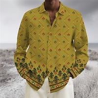 Homme Chemise Floral Imprimés Photos Géométrie Col rabattu Jaune Gris Extérieur Plein Air manche longue Bouton bas Imprimer Vêtement Tenue Tropique Sportif Bohème Vêtement de rue miniinthebox