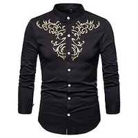 Homme Chemise Floral Imprimés Photos Mao Noir Blanche Vin bleu marine Extérieur Plein Air manche longue Brodée Bouton bas Vêtement Tenue Mode Design Casual Flexible miniinthebox
