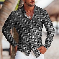 Homme Chemise Imprimés Photos Géométrie Col rabattu Blanche Bleu Violet Vert Extérieur Plein Air manche longue Bouton bas Imprimer Vêtement Tenue Sportif Mode Vêtement de rue Design miniinthebox