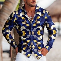 Homme Chemise Imprimés Photos Géométrie Col rabattu Bleu Marron Vert Bleu clair Extérieur Plein Air manche longue Bouton bas Imprimer Vêtement Tenue Sportif Mode Vêtement de rue Design miniinthebox