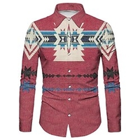 Homme Chemise Imprimés Photos Géométrie Col rabattu Fuchsia Gris Extérieur Plein Air manche longue Bouton bas Imprimer Vêtement Tenue Rétro Vintage Mode Vêtement de rue Design miniinthebox