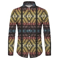 Homme Chemise Imprimés Photos Géométrie Col rabattu Jaune Bleu Extérieur Plein Air manche longue Bouton bas Imprimer Vêtement Tenue Rétro Vintage Mode Vêtement de rue Design miniinthebox