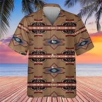 Homme Chemise Imprimés Photos Géométrie Col rabattu Marron Beige Plein Air Casual Manche Courte Bouton bas Imprimer Vêtement Tenue Rétro Vintage Design Style Ethnique miniinthebox