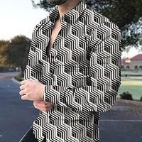 Homme Chemise Imprimés Photos Géométrie Col rabattu Noir Extérieur Plein Air manche longue Bouton bas Imprimer Vêtement Tenue Sportif Mode Vêtement de rue Design miniinthebox
