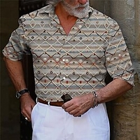 Homme Chemise Imprimés Photos Géométrie Col rabattu Rouge Bleu Extérieur Plein Air manche longue Bouton bas Imprimer Vêtement Tenue Rétro Vintage Mode Vêtement de rue Design miniinthebox
