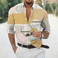 Homme Chemise Imprimés Photos Géométrie Graffiti Col rabattu Abricot Blanche Jaune Rose poussiéreuse Bleu Extérieur Plein Air manche longue Bouton bas Imprimer Vêtement Tenue Mode Design Casual miniinthebox