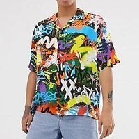 Homme Chemise Imprimés Photos Graffiti Mao Noir Blanche Extérieur Casual Manche Courte Bouton bas Imprimer Vêtement Tenue Mode Design Casual Confortable miniinthebox