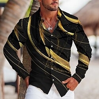 Homme Chemise Imprimés Photos Linéaire Col rabattu Bleu Dorée Vert Gris Extérieur Plein Air manche longue Bouton bas Imprimer Vêtement Tenue Sportif Mode Vêtement de rue Design miniinthebox