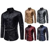 Homme Chemise Satiné Chemise de bal Graphic Col rabattu Argent Noir Dorée Vin bleu marine Mariage Soirée manche longue Bouton bas Vêtement Tenue Soie Luxe Briant miniinthebox