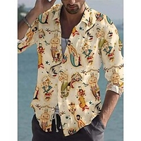 Homme Chemise Sirène Imprimés Photos Col rabattu Beige 3D effet Noël Plein Air manche longue Bouton bas Imprimer Vêtement Tenue Mode Design Casual Flexible miniinthebox