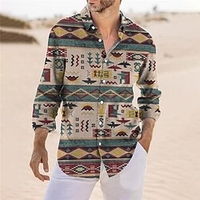 Homme Chemise Tribal Imprimés Photos Géométrie Col rabattu Jaune Bleu Extérieur Plein Air manche longue Bouton bas Imprimer Vêtement Tenue Rétro Vintage Mode Vêtement de rue Design miniinthebox