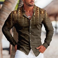 Homme Chemise Tribal Imprimés Photos Géométrie Col rabattu Jaune Bleu Violet Vert Extérieur Plein Air manche longue Bouton bas Imprimer Vêtement Tenue Sportif Mode Vêtement de rue Design miniinthebox
