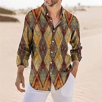Homme Chemise Tribal Imprimés Photos Géométrie Col rabattu Jaune Gris Extérieur Plein Air manche longue Bouton bas Imprimer Vêtement Tenue Rétro Vintage Mode Vêtement de rue Design miniinthebox