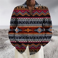 Homme Chemise Tribal Imprimés Photos Géométrie Col rabattu Rouge Bleu Extérieur Plein Air manche longue Bouton bas Imprimer Vêtement Tenue Rétro Vintage Mode Vêtement de rue Design miniinthebox