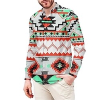 Homme Chemise Tribal Imprimés Photos Rétro Vintage Géométrie camouflage Col rabattu Gris foncé Rouge Marron clair Bleu Marron Vert Extérieur Plein Air manche longue Bouton bas Imprimer Vêtement miniinthebox