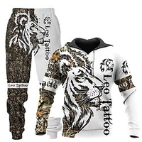 Homme Ensemble Survetement Ensemble de sweats à capuche Blanche Capuche Graphic Lion 2 Pièces Imprimer Sport Loisir Casual Des sports 3D effet basique Vêtement de rue Design Automne Printemps miniinthebox