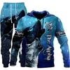 Homme Ensemble Survetement Ensemble de sweats à capuche Bleu Capuche Graphic Loup 2 Pièces Imprimer Sport Loisir Casual Des sports 3D effet basique Vêtement de rue Design Automne Printemps Vêtement miniinthebox