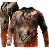 Homme Ensemble Survetement Ensemble de sweats à capuche Orange Capuche Graphic Loup 2 Pièces Imprimer Sport Loisir Casual Des sports 3D effet basique Vêtement de rue Design Automne Printemps miniinthebox