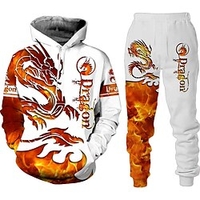 Homme Ensemble Survetement Ensemble de sweats à capuche Rouge Orange Capuche Graphic Dragon 2 Pièces Imprimer Sport Loisir Casual Des sports 3D effet basique Vêtement de rue Design Automne Printemps miniinthebox