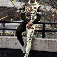 Homme Ensemble Survetement Ensemble de sweats à capuche Sweat à capuche zippé Blanche Jaune Bleu Kaki Capuche Graphic Animal Zippé 2 Pièces Sport Loisir Casual Des sports 3D effet basique Vêtement miniinthebox
