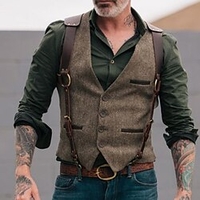 Homme Gilet Extérieur Soirée Camping et randonnée Droit 1 bouton Col V Rétro Vintage Casual Victoriens Veste Vêtements d