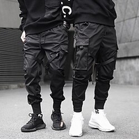 Homme Pantalon Cargo Pantalon Jogging Pantalon Pantalon jogging Pantalon Parachute Cordon Taille elastique Multi poche Plein Coton Vêtement de rue Hip hop Noir Grise miniinthebox