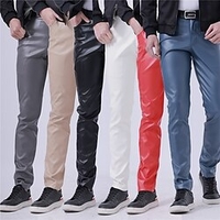 Homme Pantalon Pantalon en similicuir Pantalons décontractés Poche Jambe droite Plein Elastique Soirée Usage"idien faux cuir Mode Vêtement de rue Noir Blanche miniinthebox