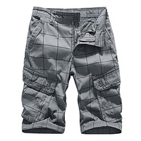 Homme Short Cargo Short Jambe droite 6 poches Imprimer Plaid Confort Longueur genou Extérieur du"idien Sortie 100% Coton Mode Vêtement de rue Noir Bleu miniinthebox