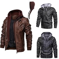 Homme Simili Cuir Veste à capuche Veste moto Blouson Moto Chaud Coupe Vent Pluie Etanche Extérieur du"idien fermeture Éclair Mao Sportif Casual Veste Vêtements d